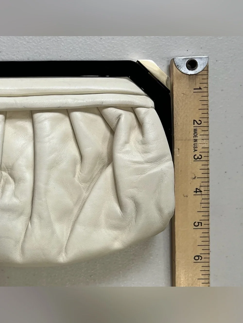Bally Vintage Ivory Leather Frame Clutch Bag Black Resin Frame Gold Hardware